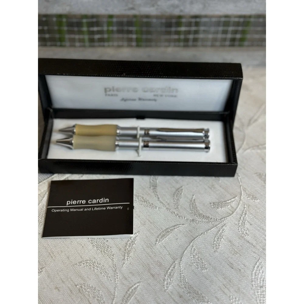 Pierre Cardin Ballpoint Pen Mechanical‎ Pencil Set Silver In Original Box